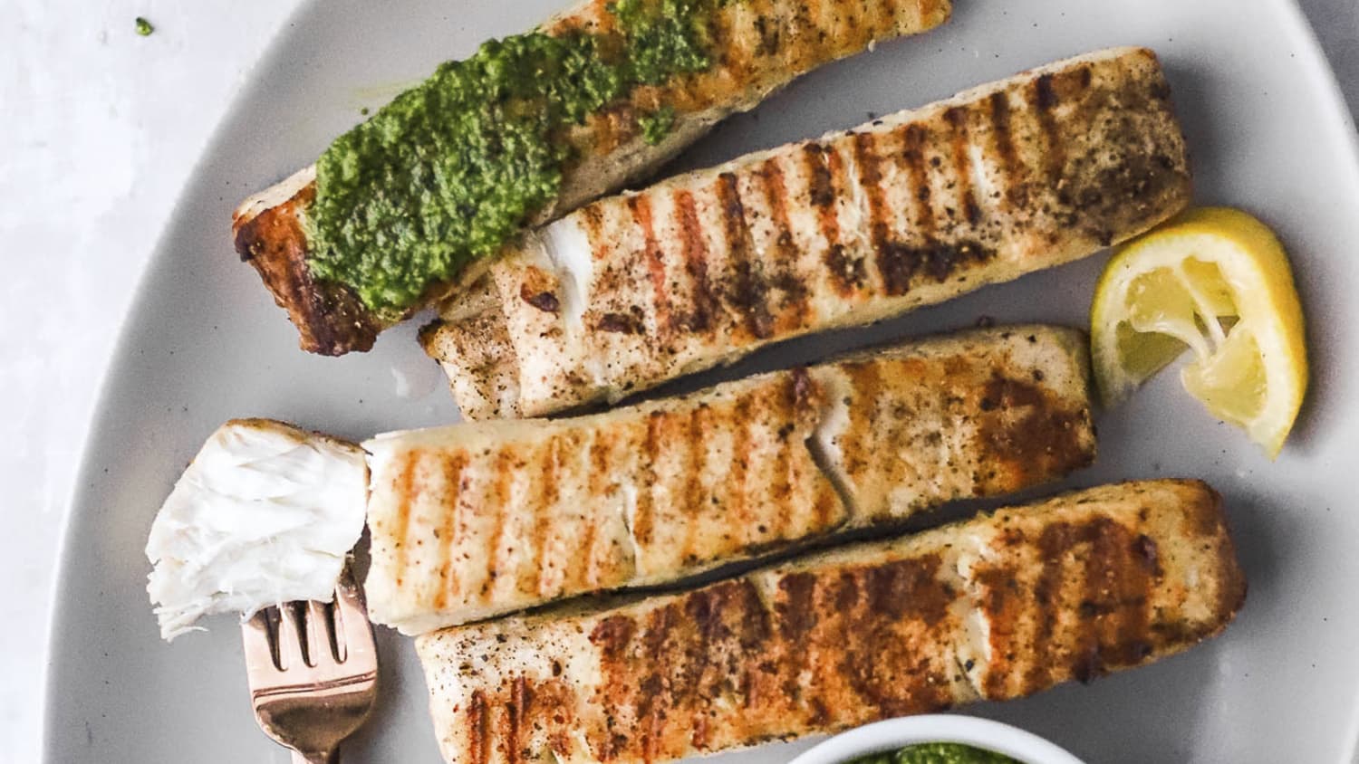 Halibut steaks on the grill top